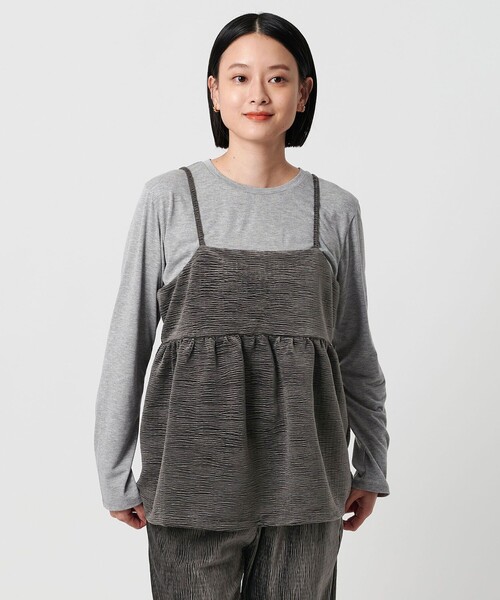 A DAY IN THE LIFE UNITED ARROWS（アデイインザライフユナイテッドアローズ）の「クリンクル ベロアキャミ＋Tシャツ ＜A DAY IN THE LIFE＞（Tシャツ/カットソー・レディース・オフホワイト/モカ/ダークグレー・FREE）」の4枚目の写真