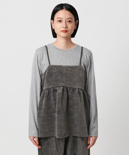 A DAY IN THE LIFE UNITED ARROWS（アデイインザライフユナイテッドアローズ）の「クリンクル ベロアキャミ＋Tシャツ ＜A DAY IN THE LIFE＞（Tシャツ/カットソー・レディース・オフホワイト/モカ/ダークグレー・FREE）」の5枚目の写真