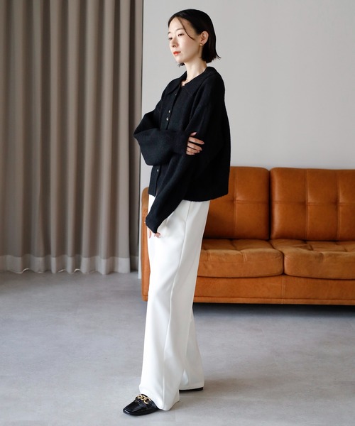 amini（アミニ）の「襟付きポロニットカーディガン（カーディガン/ボレロ・レディース・ブラック/ベージュ/アイボリー/ブラウン/グレー・MEDIUM）」の7枚目の写真