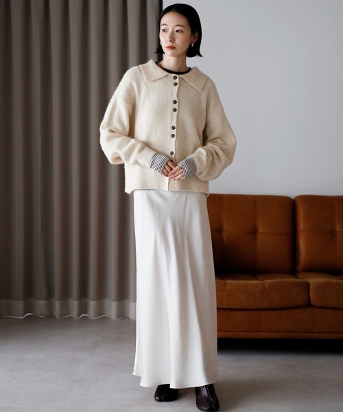 amini（アミニ）の「襟付きポロニットカーディガン（カーディガン/ボレロ・レディース・ブラック/ベージュ/アイボリー/ブラウン/グレー・MEDIUM）」の20枚目の写真