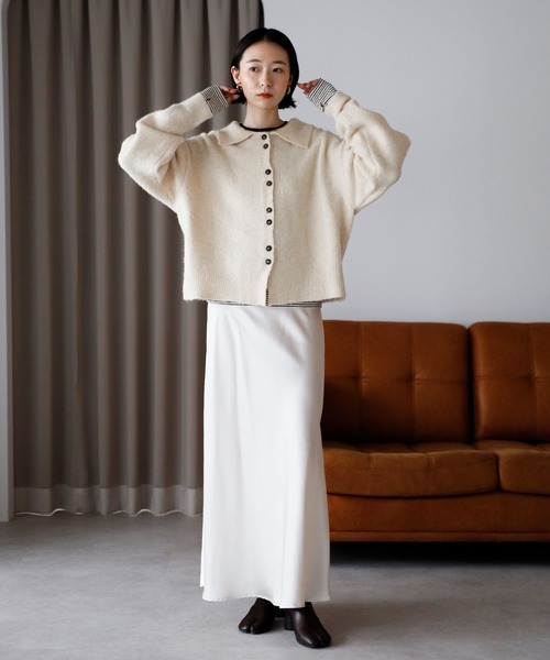 ami ニットポロ　2025 spring セール】【2025 AW】襟付きポロニットカーディガン（カーディガン