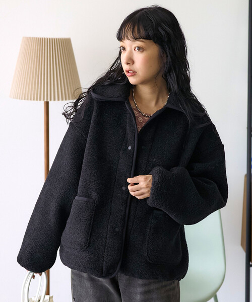 AD2008 丸襟ウールジャケット ラウンドカラー 黒 ショート 短丈 丸襟 カットボアジャケット（ブルゾン）｜FREAK'S STORE（フリークス