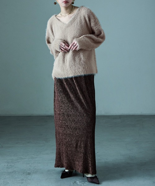 Fashion Letter(ファッションレター)の「シャギーニット バックリボン ニットプルオーバー(ニット/セーター・レディース・グレイッシュベージュ/ブラック/アイボリー・M)」の4枚目の写真