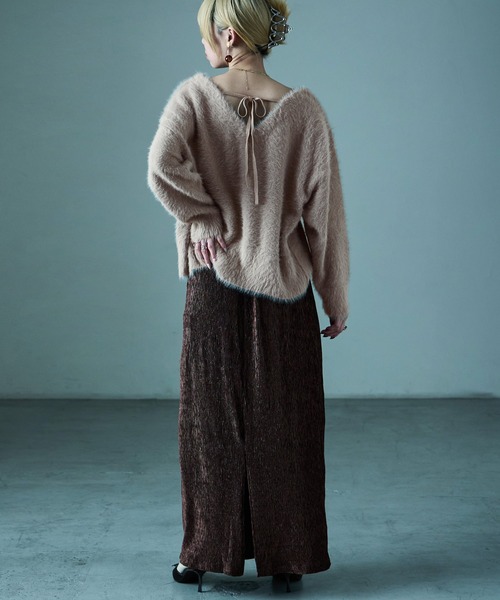 Fashion Letter(ファッションレター)の「シャギーニット バックリボン ニットプルオーバー(ニット/セーター・レディース・グレイッシュベージュ/ブラック/アイボリー・M)」の9枚目の写真