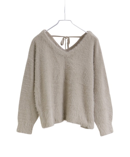 Fashion Letter(ファッションレター)の「シャギーニット バックリボン ニットプルオーバー(ニット/セーター・レディース・グレイッシュベージュ/ブラック/アイボリー・M)」の11枚目の写真