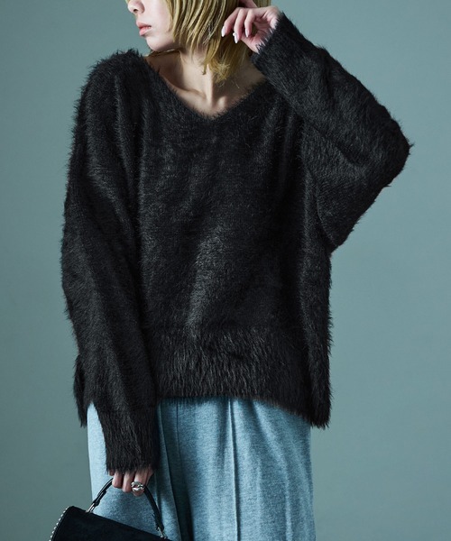 Fashion Letter(ファッションレター)の「シャギーニット バックリボン ニットプルオーバー(ニット/セーター・レディース・グレイッシュベージュ/ブラック/アイボリー・M)」の13枚目の写真