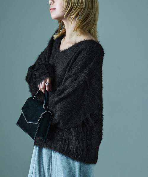 Fashion Letter(ファッションレター)の「シャギーニット バックリボン ニットプルオーバー(ニット/セーター・レディース・グレイッシュベージュ/ブラック/アイボリー・M)」の16枚目の写真