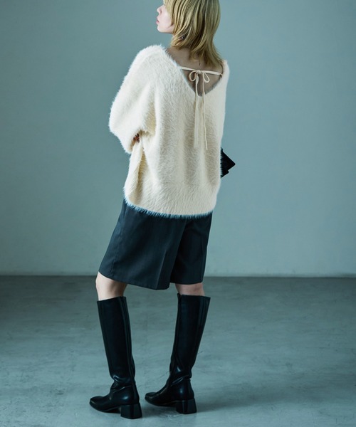 Fashion Letter(ファッションレター)の「シャギーニット バックリボン ニットプルオーバー(ニット/セーター・レディース・グレイッシュベージュ/ブラック/アイボリー・M)」の21枚目の写真