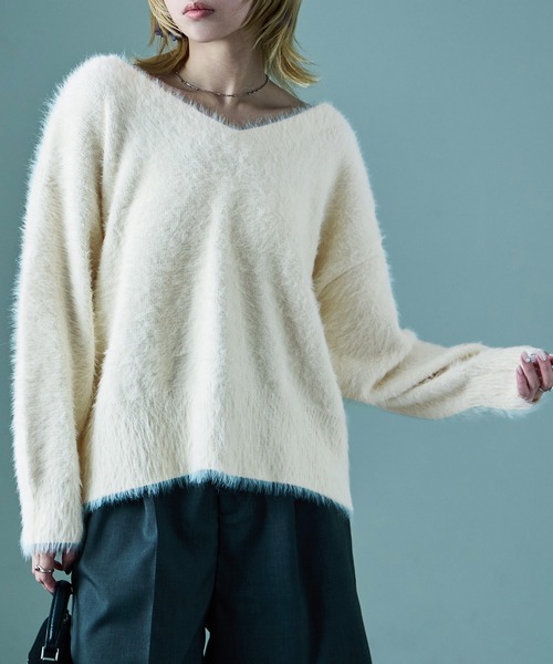 Fashion Letter(ファッションレター)の「シャギーニット バックリボン ニットプルオーバー(ニット/セーター・レディース・グレイッシュベージュ/ブラック/アイボリー・M)」の22枚目の写真