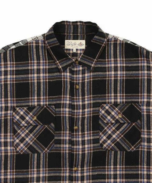 The DUFFER of ST.GEORGE（ザダファーオブセントジョージ）の「SWITCHING FLANNEL CHECK SHIRT：切替デザイン フランネル チェックシャツ（シャツ/ブラウス・メンズ・グリーン/ブラウン・X-LARGE/LARGE/MEDIUM）」の12枚目の写真