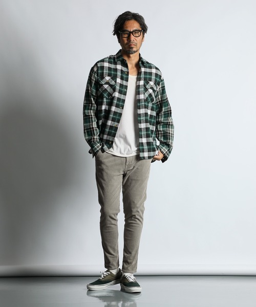 The DUFFER of ST.GEORGE（ザダファーオブセントジョージ）の「SWITCHING FLANNEL CHECK SHIRT：切替デザイン フランネル チェックシャツ（シャツ/ブラウス・メンズ・グリーン/ブラウン・X-LARGE/LARGE/MEDIUM）」の6枚目の写真