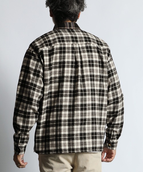 The DUFFER of ST.GEORGE（ザダファーオブセントジョージ）の「SWITCHING FLANNEL CHECK SHIRT：切替デザイン フランネル チェックシャツ（シャツ/ブラウス・メンズ・グリーン/ブラウン・X-LARGE/LARGE/MEDIUM）」の8枚目の写真
