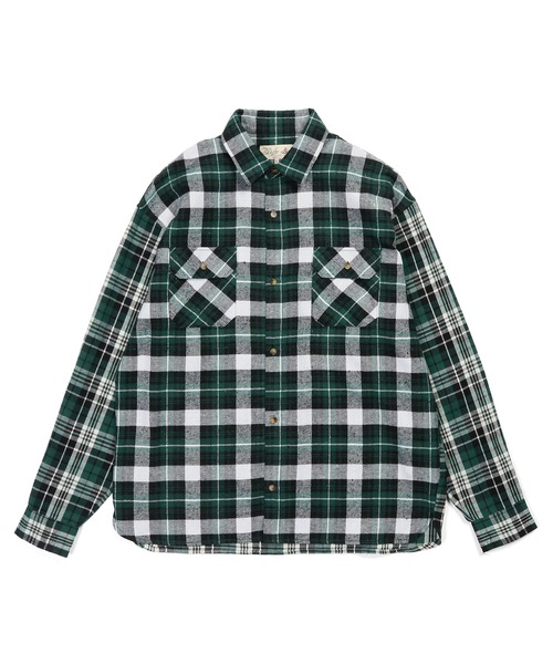 The DUFFER of ST.GEORGE（ザダファーオブセントジョージ）の「SWITCHING FLANNEL CHECK SHIRT：切替デザイン フランネル チェックシャツ（シャツ/ブラウス・メンズ・グリーン/ブラウン・X-LARGE/LARGE/MEDIUM）」の11枚目の写真