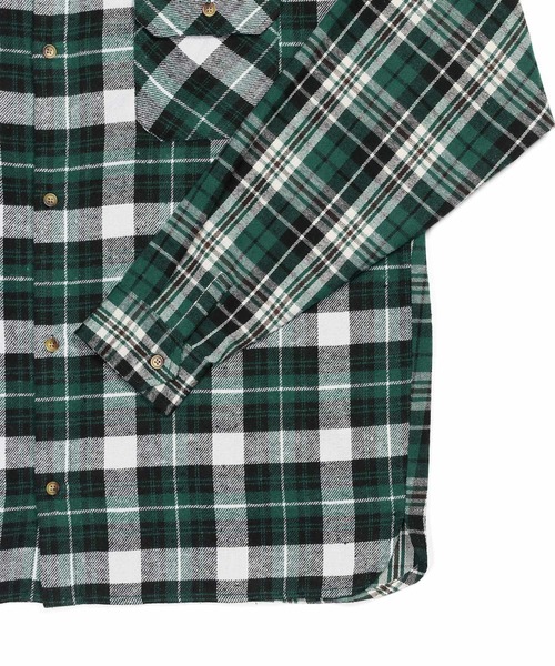 The DUFFER of ST.GEORGE（ザダファーオブセントジョージ）の「SWITCHING FLANNEL CHECK SHIRT：切替デザイン フランネル チェックシャツ（シャツ/ブラウス・メンズ・グリーン/ブラウン・X-LARGE/LARGE/MEDIUM）」の14枚目の写真