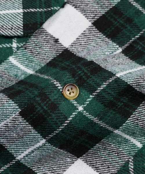 The DUFFER of ST.GEORGE（ザダファーオブセントジョージ）の「SWITCHING FLANNEL CHECK SHIRT：切替デザイン フランネル チェックシャツ（シャツ/ブラウス・メンズ・グリーン/ブラウン・X-LARGE/LARGE/MEDIUM）」の15枚目の写真