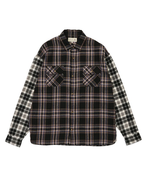 The DUFFER of ST.GEORGE（ザダファーオブセントジョージ）の「SWITCHING FLANNEL CHECK SHIRT：切替デザイン フランネル チェックシャツ（シャツ/ブラウス・メンズ・グリーン/ブラウン・X-LARGE/LARGE/MEDIUM）」の10枚目の写真