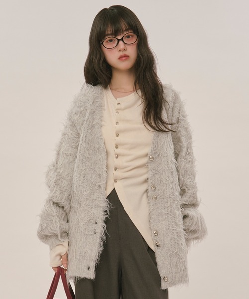 loin nuit(ロワンニュイ)の「mix color shaggy cardigan / ミックスカラーシャギーカーディガン(カーディガン/ボレロ・レディース・ブルー/ライトグレー/ボルドー・FREE)」の2枚目の写真