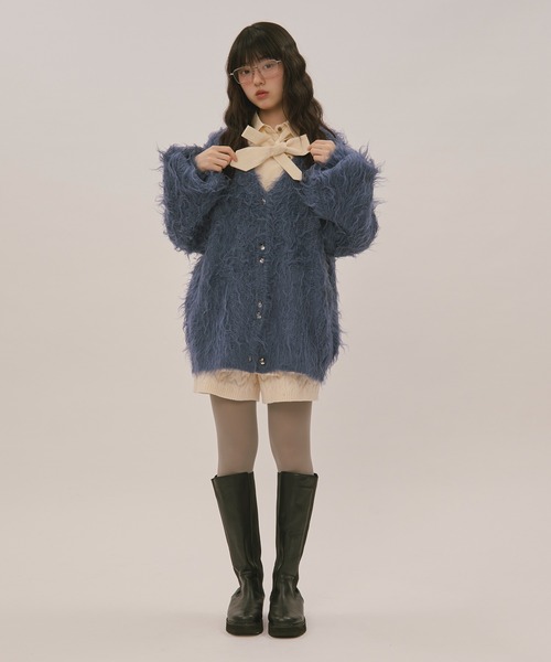 loin nuit(ロワンニュイ)の「mix color shaggy cardigan / ミックスカラーシャギーカーディガン(カーディガン/ボレロ・レディース・ブルー/ライトグレー/ボルドー・FREE)」の6枚目の写真