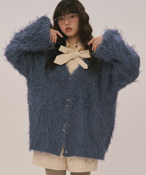 loin nuit(ロワンニュイ)の「mix color shaggy cardigan / ミックスカラーシャギーカーディガン(カーディガン/ボレロ・レディース・ブルー/ライトグレー/ボルドー・FREE)」の4枚目の写真