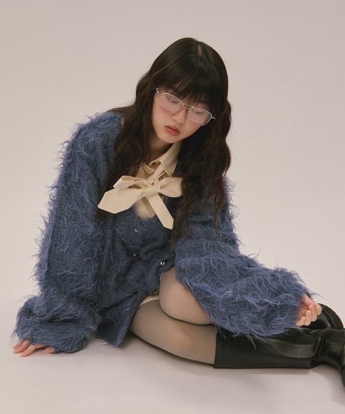loin nuit(ロワンニュイ)の「mix color shaggy cardigan / ミックスカラーシャギーカーディガン(カーディガン/ボレロ・レディース・ブルー/ライトグレー/ボルドー・FREE)」の12枚目の写真