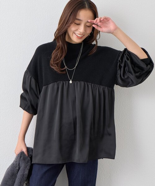 un dix cors（アンディコール）の「《デイリーに活躍》ミドルネックニットプルオーバー（ニット/セーター・レディース・アイボリー/ブラック・FREE）」の2枚目の写真