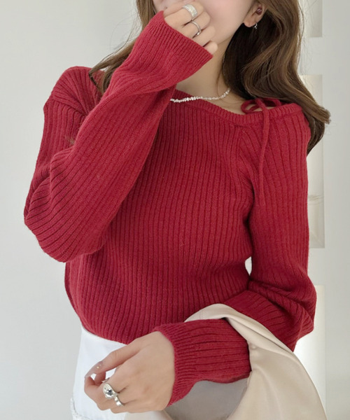 Ada.(エイダ)の「リボンショルダー リブニット トップス(ニット/セーター・レディース・アイボリー/ブラック/レッド・FREE)」の10枚目の写真