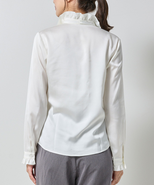 NARACAMICIE(ナラカミーチェ)の「【NARACAMICIE】サテンフリル長袖ブラウス(シャツ/ブラウス・レディース・ホワイト/ブラック・L/M)」の7枚目の写真