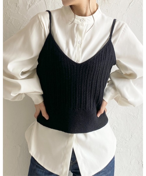 She's Closet（シーズクローゼット）の「ショート丈クロップドVネックミニケーブル編みニットビスチェキャミソール（ベスト・レディース・ブラウン/アイボリー/ブラック/グレー・FREE）」の18枚目の写真