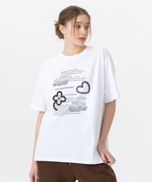 モノ3Dクラウドプリントオーバーサイズ半袖Tシャツホワイト