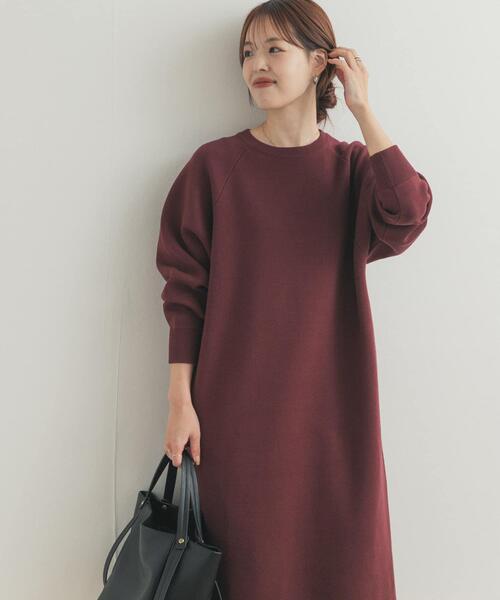 URBAN RESEARCH DOORS（アーバンリサーチドアーズ）の「スウェットライクニットワンピース（ワンピース・レディース・チャコールグレー/ボルドー/ベージュ・FREE）」の3枚目の写真