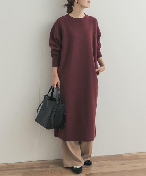 URBAN RESEARCH DOORS（アーバンリサーチドアーズ）の「スウェットライクニットワンピース（ワンピース・レディース・チャコールグレー/ボルドー/ベージュ・FREE）」の22枚目の写真