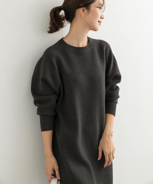 URBAN RESEARCH DOORS（アーバンリサーチドアーズ）の「スウェットライクニットワンピース（ワンピース・レディース・チャコールグレー/ボルドー/ベージュ・FREE）」の6枚目の写真