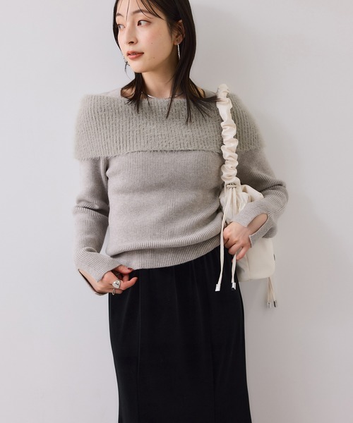 VIS（ビス）の「フェザーヤーンオフショルもちもちリブニット/イージーケア（ニット/セーター・レディース・ブルー系その他4/ブラック/ライトグレー/オフホワイト・FREE）」の12枚目の写真