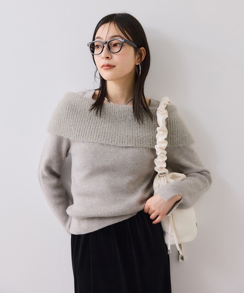 VIS（ビス）の「フェザーヤーンオフショルもちもちリブニット/イージーケア（ニット/セーター・レディース・ブルー系その他4/ブラック/ライトグレー/オフホワイト・FREE）」の11枚目の写真