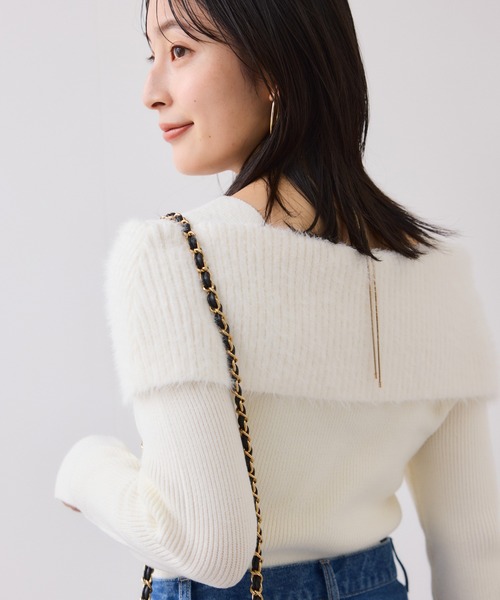 VIS（ビス）の「フェザーヤーンオフショルもちもちリブニット/イージーケア（ニット/セーター・レディース・ブルー系その他4/ブラック/ライトグレー/オフホワイト・FREE）」の16枚目の写真