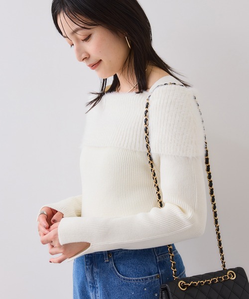 VIS（ビス）の「フェザーヤーンオフショルもちもちリブニット/イージーケア（ニット/セーター・レディース・ブルー系その他4/ブラック/ライトグレー/オフホワイト・FREE）」の18枚目の写真