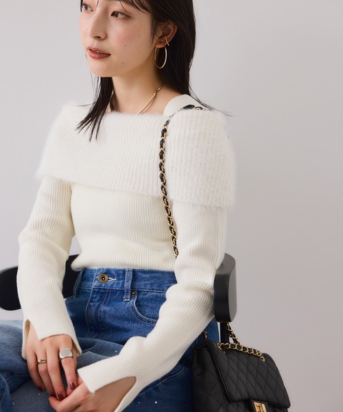 VIS（ビス）の「フェザーヤーンオフショルもちもちリブニット/イージーケア（ニット/セーター・レディース・ブルー系その他4/ブラック/ライトグレー/オフホワイト・FREE）」の19枚目の写真