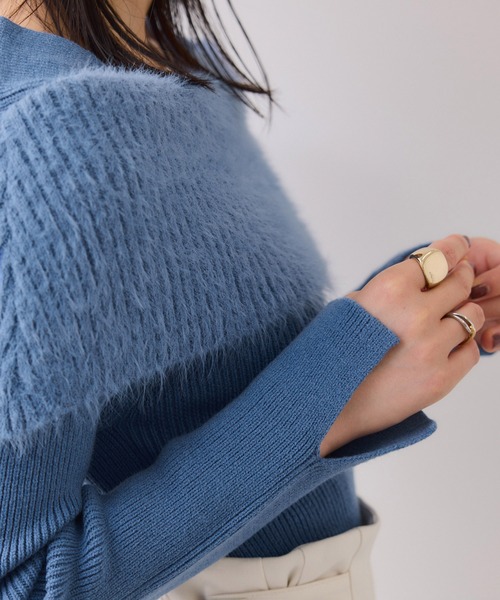 フェザーヤーンオフショルもちもちリブニット/イージーケア（ニット