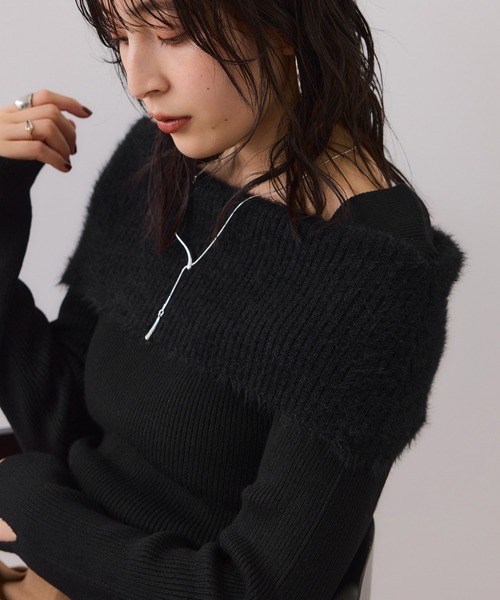 VIS（ビス）の「フェザーヤーンオフショルもちもちリブニット/イージーケア（ニット/セーター・レディース・ブルー系その他4/ブラック/ライトグレー/オフホワイト・FREE）」の5枚目の写真