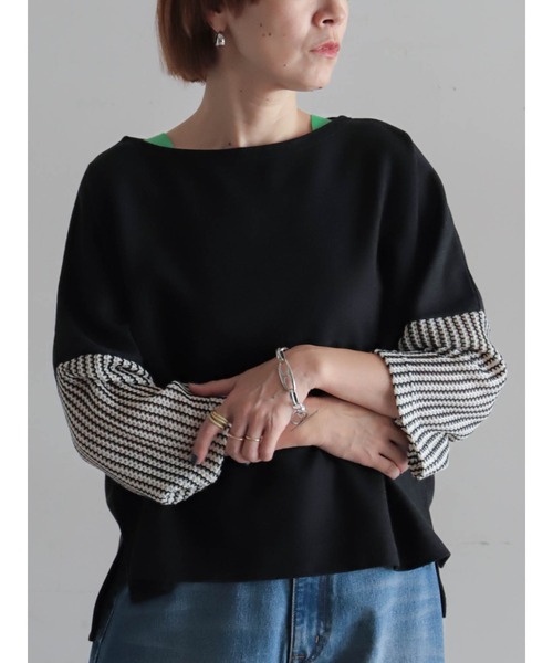FIL DE FER(フィルデフェール)の「ラッセルニットコンビ ドルマンP/O(Tシャツ/カットソー・レディース・ブラック/ライトグレー・FREE)」の1枚目の写真