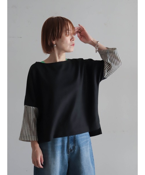 FIL DE FER(フィルデフェール)の「ラッセルニットコンビ ドルマンP/O(Tシャツ/カットソー・レディース・ブラック/ライトグレー・FREE)」の22枚目の写真