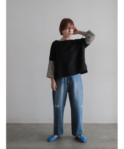FIL DE FER(フィルデフェール)の「ラッセルニットコンビ ドルマンP/O(Tシャツ/カットソー・レディース・ブラック/ライトグレー・FREE)」の17枚目の写真