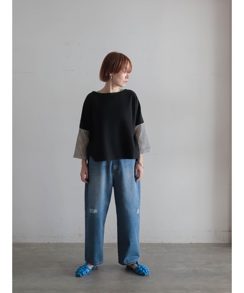 FIL DE FER(フィルデフェール)の「ラッセルニットコンビ ドルマンP/O(Tシャツ/カットソー・レディース・ブラック/ライトグレー・FREE)」の18枚目の写真