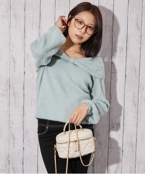 GORGE(ゴージ)の「《パール×リボンデザイン》レディース フェザーニット プルオーバー フェミニン 秋冬(ニット/セーター・レディース・アイボリー/ピンク/チャコール/サックスブルー・F)」の3枚目の写真