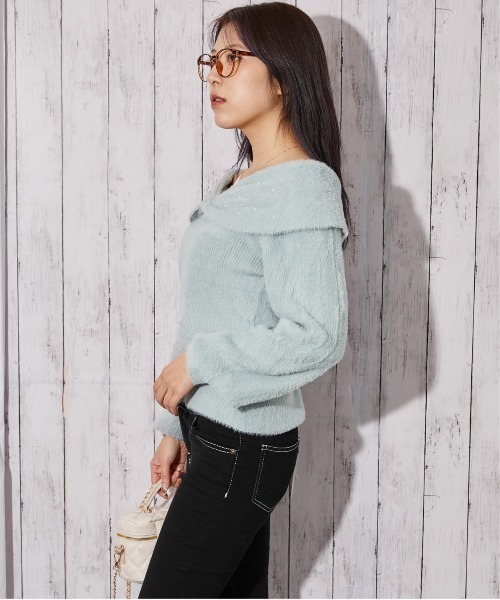 GORGE(ゴージ)の「《パール×リボンデザイン》レディース フェザーニット プルオーバー フェミニン 秋冬(ニット/セーター・レディース・アイボリー/ピンク/チャコール/サックスブルー・F)」の15枚目の写真
