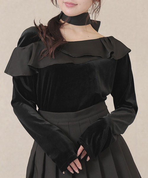 Lace Ladies(レースレディース)の「ベロア フリル チョーカー リボン トップス(その他トップス・レディース・ブラック・FREE)」の7枚目の写真