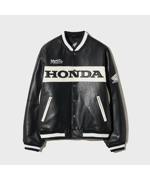 セール】Wappen Leather Varsity Jacket_Black（ライダースジャケット