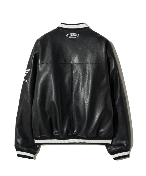 セール】Wappen Leather Varsity Jacket_Black（ライダースジャケット