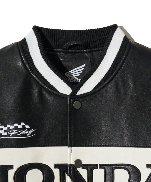 セール】Wappen Leather Varsity Jacket_Black（ライダースジャケット