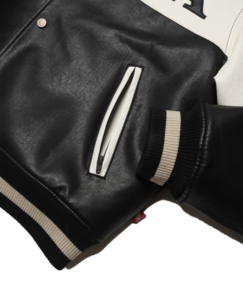 セール】Wappen Leather Varsity Jacket_Black（ライダースジャケット